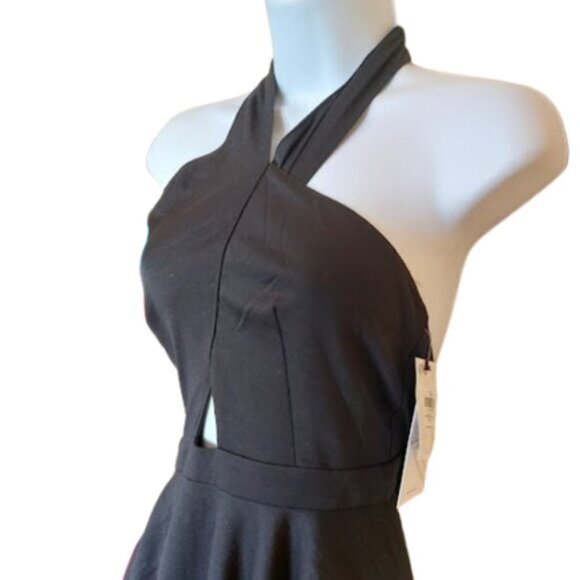 Black Fit and Flare Asymmetrical Halter Dress Size Small NEW NWT - Picture 5 of 8